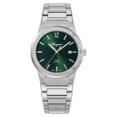 Ferragamo Men’s Swiss Made Quartz Silver Stainless Steel Green Dial 41mm Watch SFDT02123